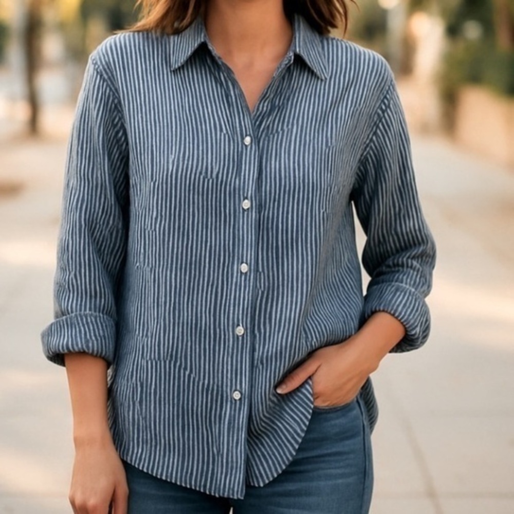 NWT $180 Sundays Anthropologie Striped Button Down Shirt sz 2